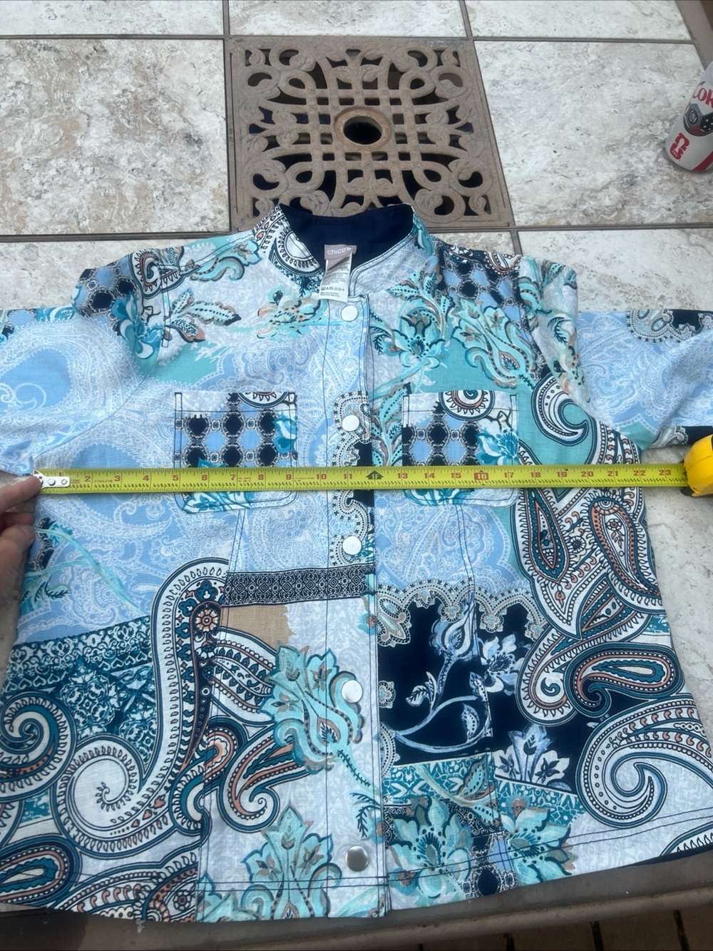 Chicos 100% Linen Patchwork Mixed Paisley Print Jacket Size 2, L/XL Artsy Boho - Picture 9 of 11